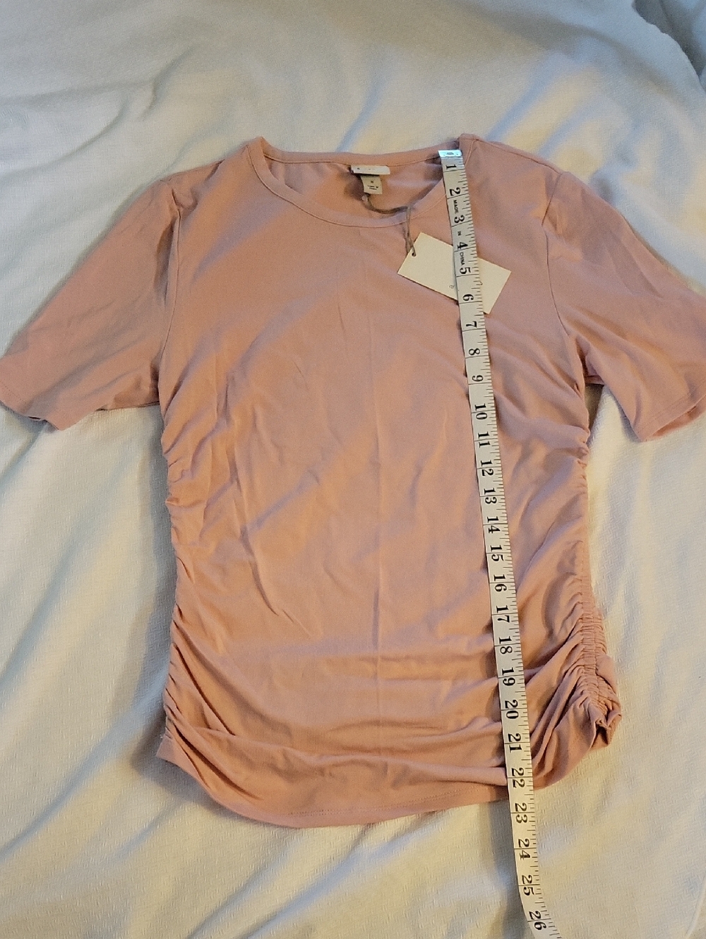 a new day Short-Sleeve Ruched Side Tee — Dusty Pink Size Small NWT - Picture 5 of 6